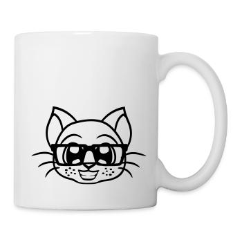 Schlaue Nerd Katze Hornbrille Geek Kätzchen Brille - Tasse - Weiß - Rechts