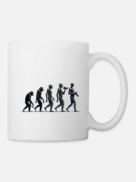 Evolution des Fotografen: Vom Affen zum KI-Fotografen - Tasse - Weiß