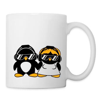 Zwei Pinguine DJ Paar Kopfhörer Sonnenbrille Team - Tasse - Weiß - Rechts