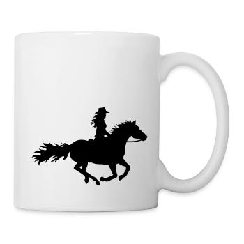 Western rider on galloping horse - Mug - white - Right