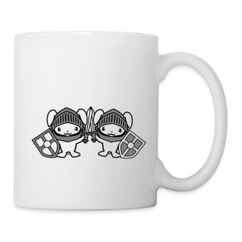 2 lapins chevalier épée bouclier armure casque château - Mug blanc - blanc - Droite