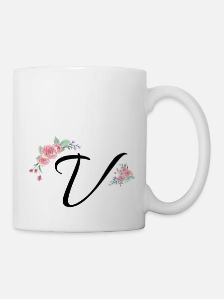 Buchstabe v Blumen - Tasse - Weiß