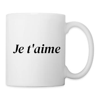 Je t'aime Typografie – Französische Liebe Kunst - Tasse - Weiß - Rechts