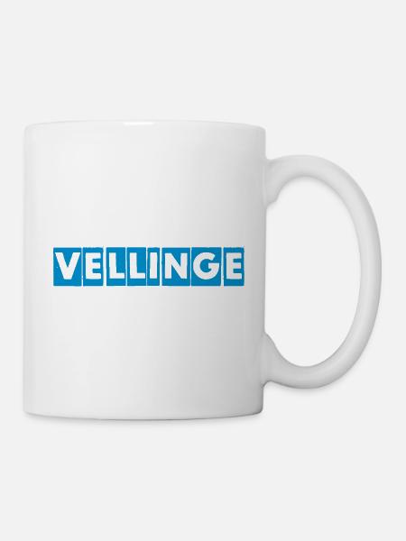 Vellinge – Blaues Textdesign - Tasse - Weiß