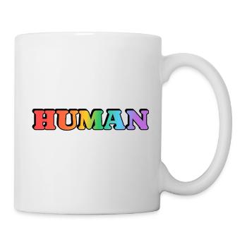 MENSCHLICHER Regenbogentext schwuler LGBT-Stolz - Tasse - Weiß - Rechts