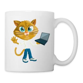 Katze mit LapTop - Tasse - Weiß - Rechts