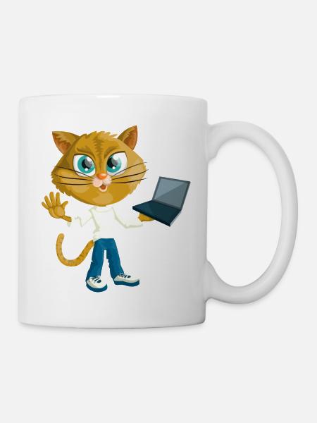 Katze mit LapTop - Tasse - Weiß