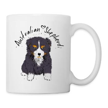 Australian Shepherd, black tri - Mug blanc - blanc - Droite