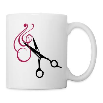 Frisör-Schere und Locke / haircut with - Tasse - Weiß - Rechts