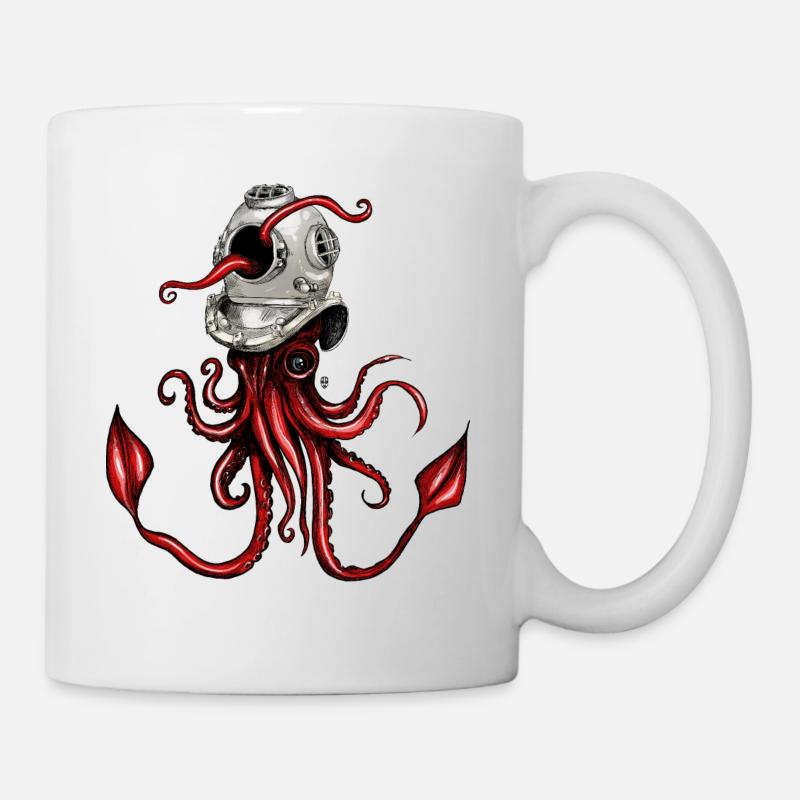 Calamar avec casque de plongée - Mug blanc - blanc