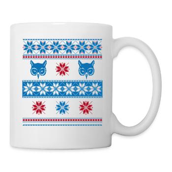 Norweger Pullover Eule Blau Rot - Tasse - Weiß - Rechts