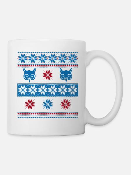 Norwegian Sweater Owl Blue Red - Mug - white