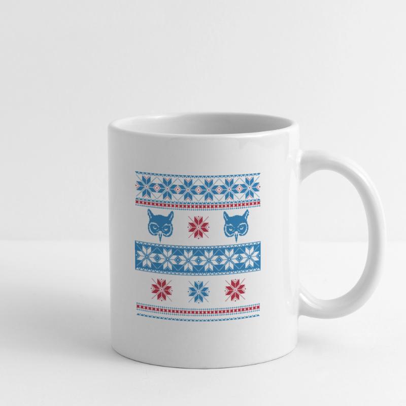 Norweger Pullover Eule Blau Rot Tasse