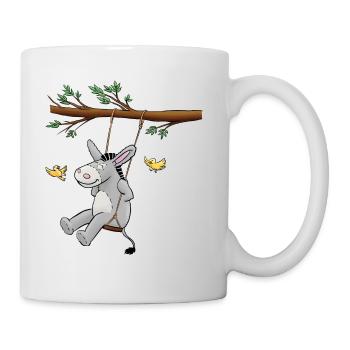 Esel - Kuschelesel auf Schaukel - Tasse - Weiß - Rechts