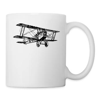 Doppeldecker Flugzeug schwarz weiß Geschenkidee - Tasse - Weiß - Rechts
