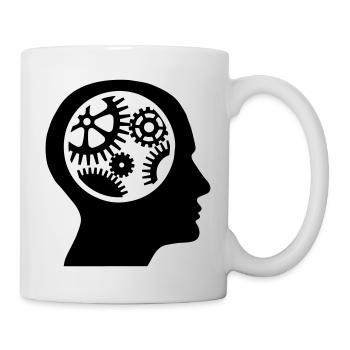 Zahnräder im Kopf - Silhouette - Tasse - Weiß - Rechts