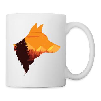 Silhouette tête de loup | Pack Loup Lune Cadeau - Mug blanc - blanc - Droite