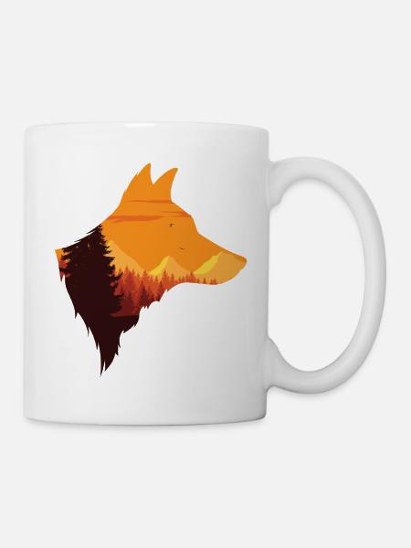 Silhouette tête de loup | Pack Loup Lune Cadeau - Mug blanc - blanc