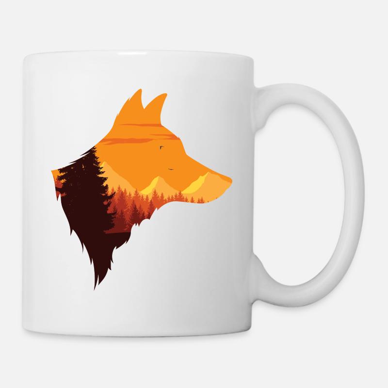 Silhouette tête de loup | Pack Loup Lune Cadeau - Mug blanc - blanc