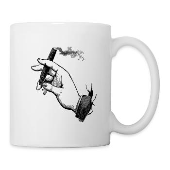Hand mit Zigarre - Tasse - Weiß - Rechts