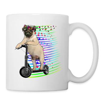 Escooter Mops mit Blumenkranz Electricscooter - Tasse - Weiß - Rechts