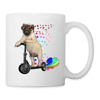 Mops mit Blumenkranz auf Escooter Electricscooter - Tasse - Weiß - Rechts