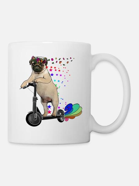 Pug with flower wreath on Escooter Electricscooter - Mug - white