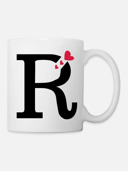 Großbuchstabe R mit Herzen - Tasse - Weiß