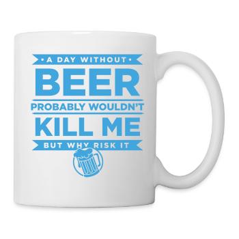 Bier T-Shirt mit Lustigem Spruch und Bierkrug - Tasse - Weiß - Rechts
