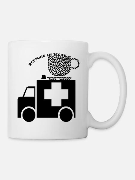 Kaffee, Rettung in Sicht. Rettungswagen-Kaffee - Tasse - Weiß