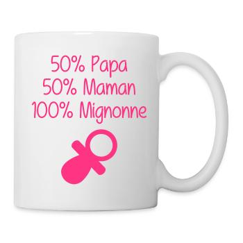 50% Papa 50% Maman 100% Mignonne - Tasse - Weiß - Rechts