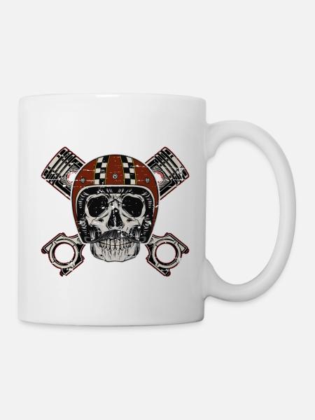 Skull Motorcycle Bobber Biker Course Vélo De Course - Mug blanc - blanc