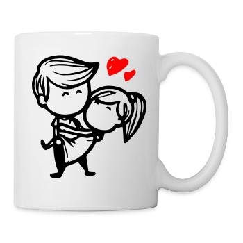 verliebtes Paar mit Herz - Tasse - Weiß - Rechts