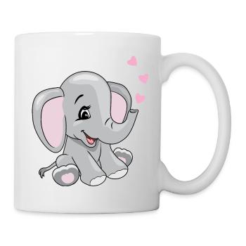 Cartoon lächelnder Elefant mit Herzen - Tasse - Weiß - Rechts