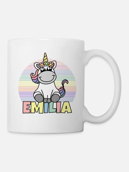 Emilia Name Niedliches Einhorn Regenbogen Vorname - Tasse - Weiß