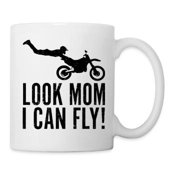 Look mom i can fly motocross biker funny saying - Mug - white - Right