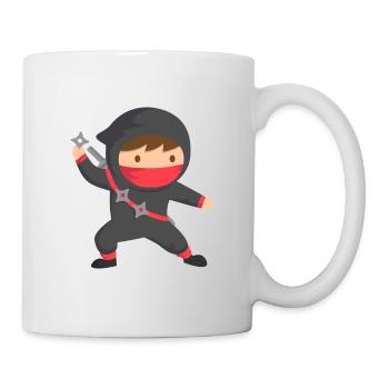 Kleiner Ninja mit Ninja Sternen und Schwert - Tasse - Weiß - Rechts
