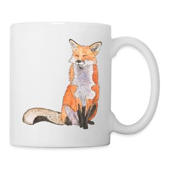 Fox sitting satisfied Fox smart foxes - Mug - white - Right