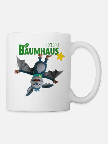 KiKA-Baumhaus mit Fidi Hängt vom Logo - Tasse - Weiß
