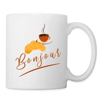Guten Morgen - Croissant / Kaffee - Tasse - Weiß - Rechts