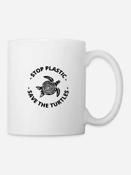 STOP PLASTIC - SAVE THE TURTLES - Mug - white
