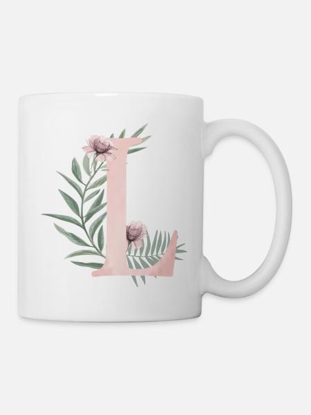 Buchstabe L mit Blumen - Tasse - Weiß