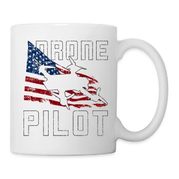 Quadrocopter Drohne vor der US Flagge für Piloten - Tasse - Weiß - Rechts