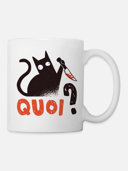 Quoi Chat Noir Meurtrier avec Couteau Cadeau Chat - Mug blanc - blanc