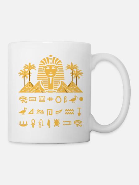 Ägyptische Hieroglyphen Anubis Bastet und Sphinx - Tasse - Weiß