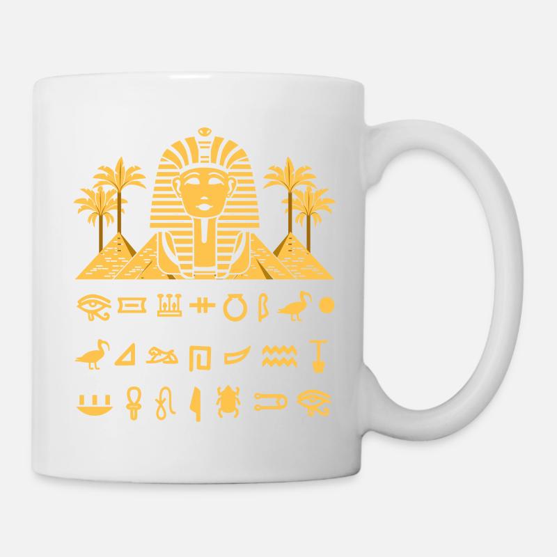 Ägyptische Hieroglyphen Anubis Bastet und Sphinx - Tasse - Weiß