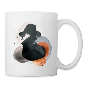 männliche Silhouette mit Fedora Hut und Mantel - Tasse - Weiß - Rechts
