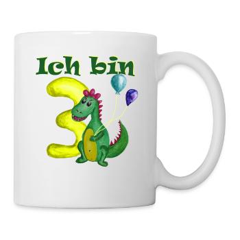 Dino 3 Jahre, Geburtstagsdesign für Dinofans - Tasse - Weiß - Rechts
