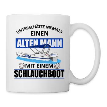Alter Mann Schlauchboot Motorboot - Tasse - Weiß - Rechts