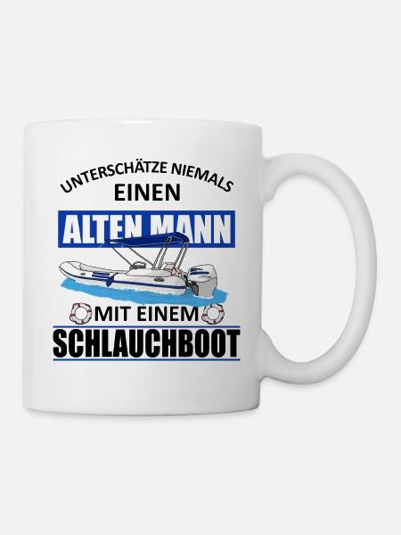 Alter Mann Schlauchboot Motorboot - Tasse - Weiß